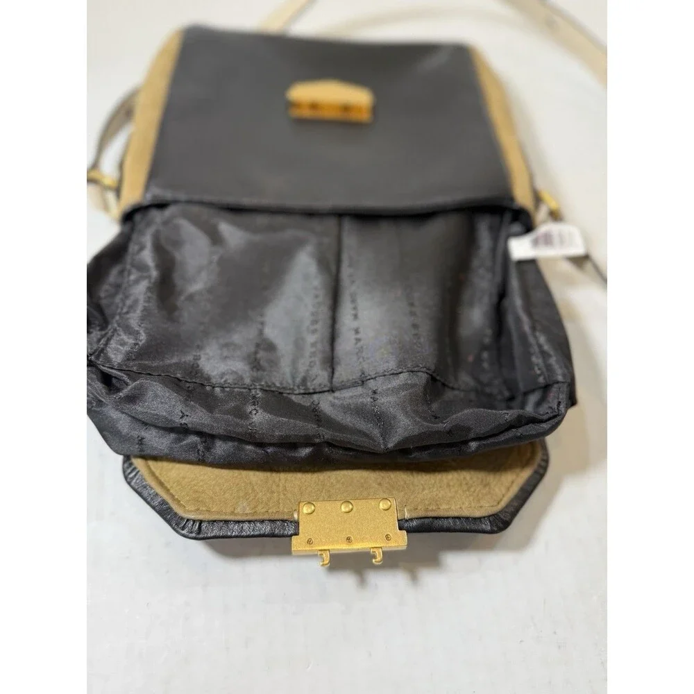 Marc By Marc‎ Jacobs Black White Leather, Camel Suede, Gold Buckle Handbag Purse